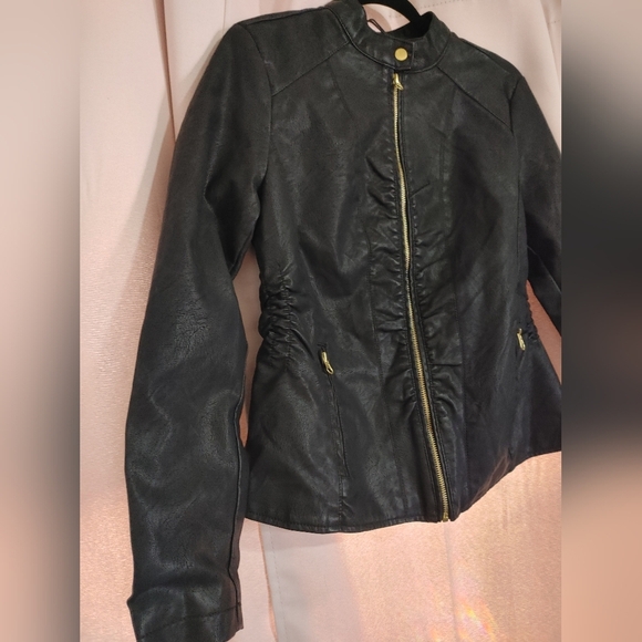 Baccini NEW Black Solid Faux Leather Jacket - Picture 7 of 8